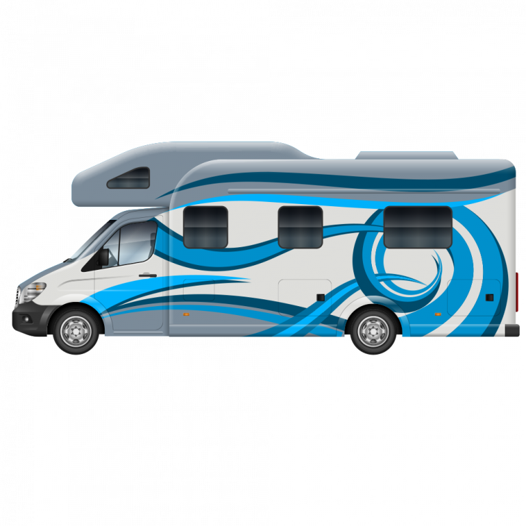 Seitenansicht einer Vollfolierung eines Wohnmobils